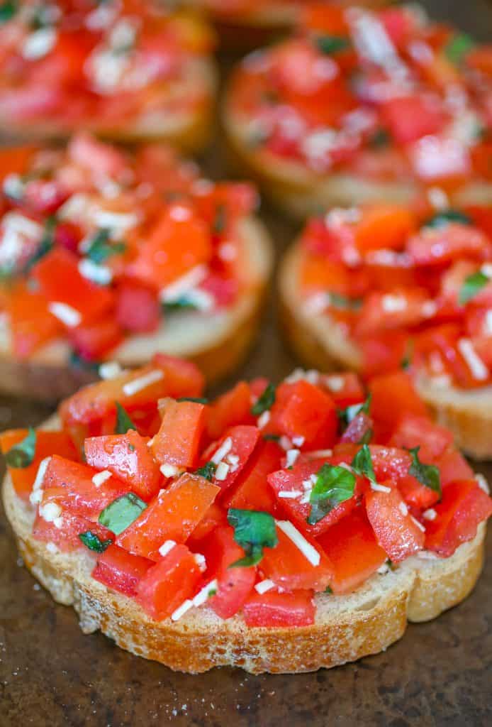 Homemade Bruschetta - A delicious, homemade bruschetta recipe that is perfect for parties, get-togethers or just a yummy snack!