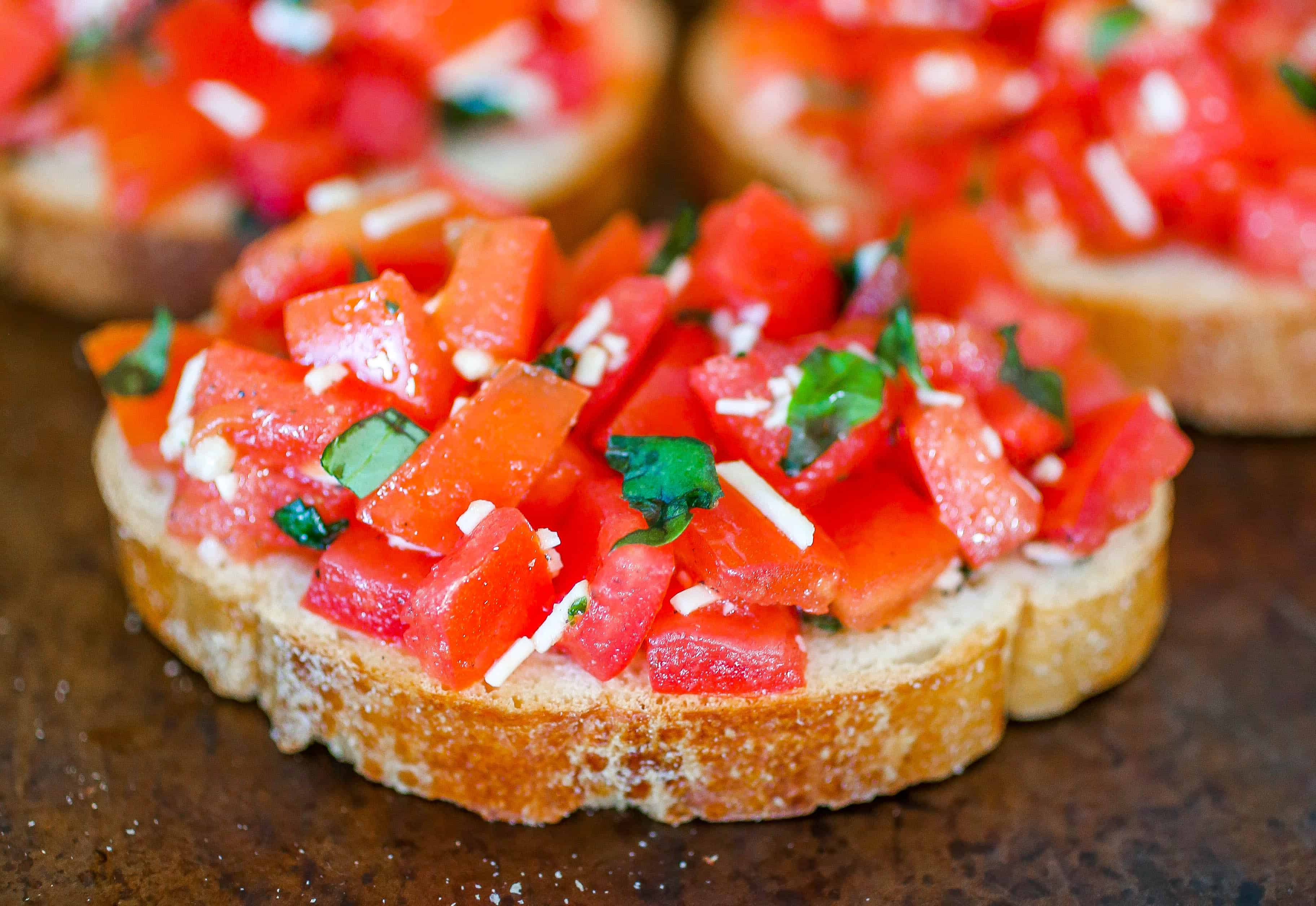 Homemade Bruschetta - A delicious, homemade bruschetta recipe that is perfect for parties, get-togethers or just a yummy snack!
