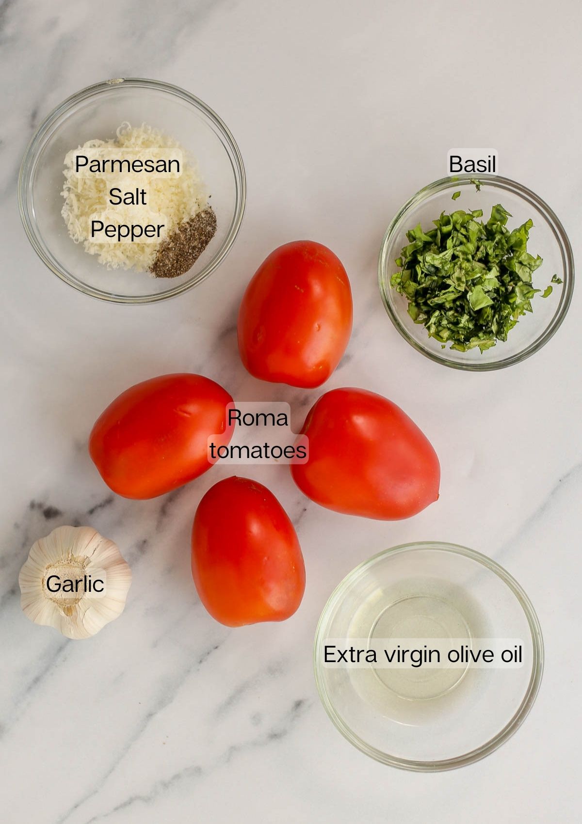 Ingredients for homemade bruschetta.