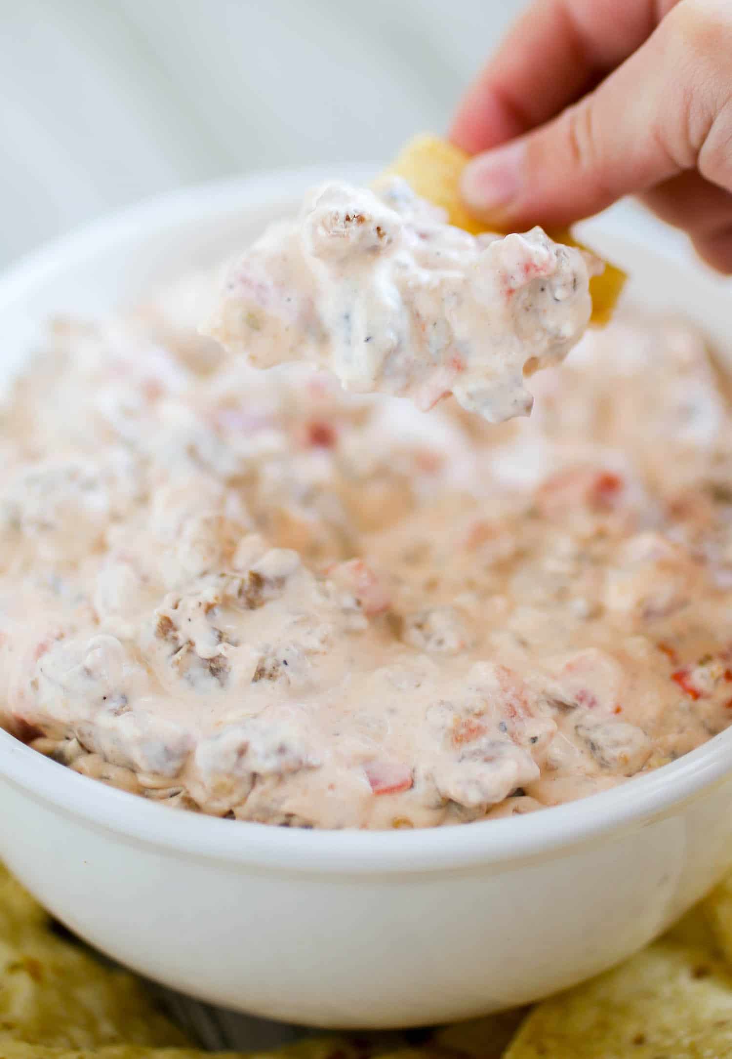 Creamy 3 Ingredient Hatfield Sausage Dip - This delicious creamy, hearty dip comes together super fast with only three ingredients needed! 