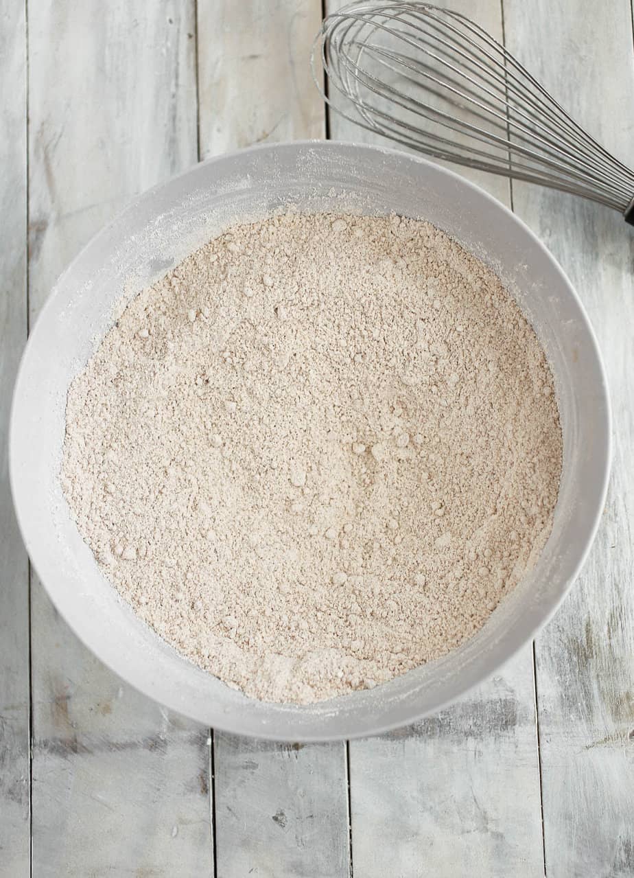 Carrot cake dry ingredients in a bowl.