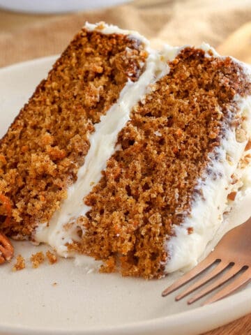 Carrot cake on a plate.