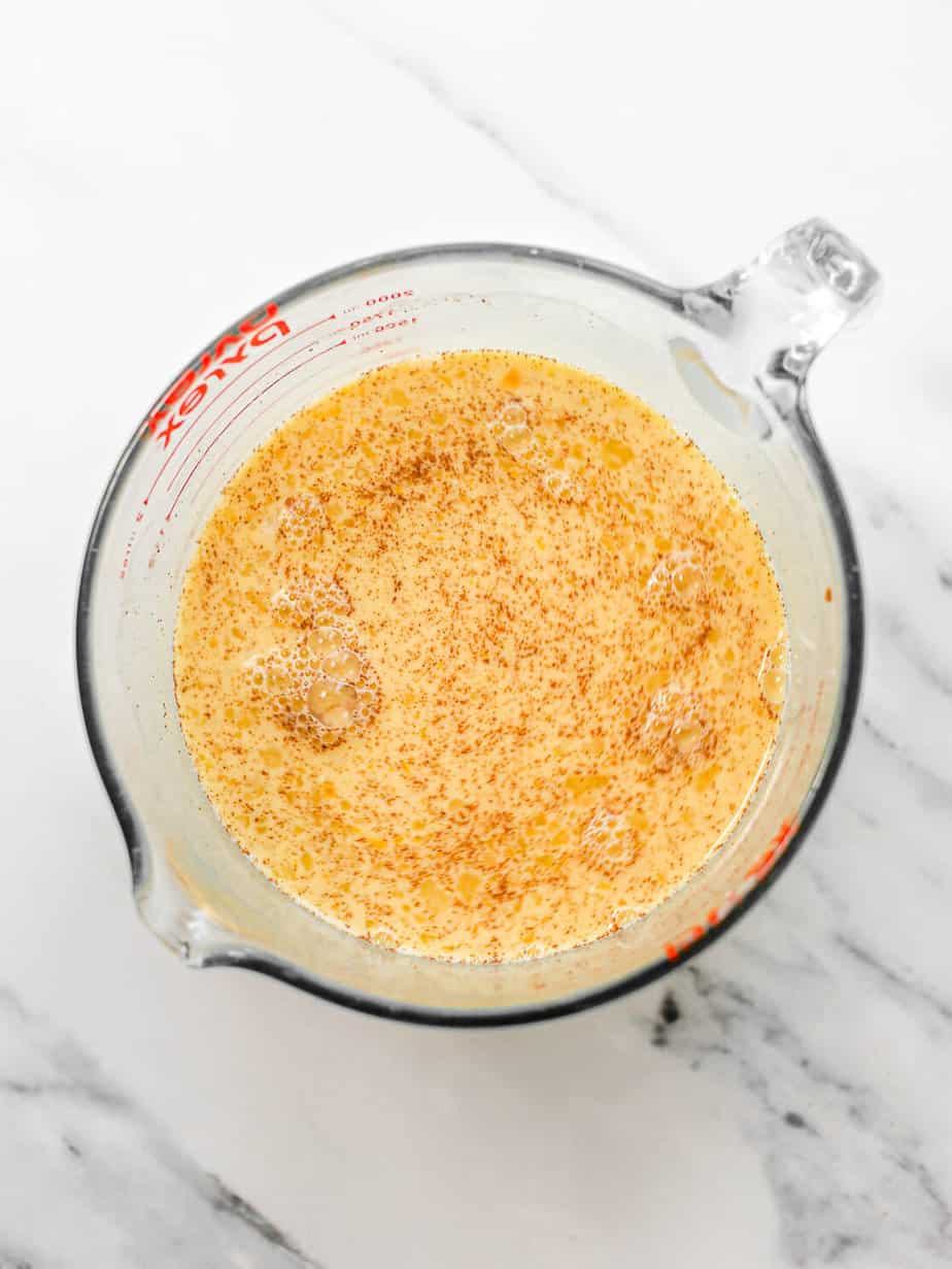 Custard mixture for overnight French toast recipe.