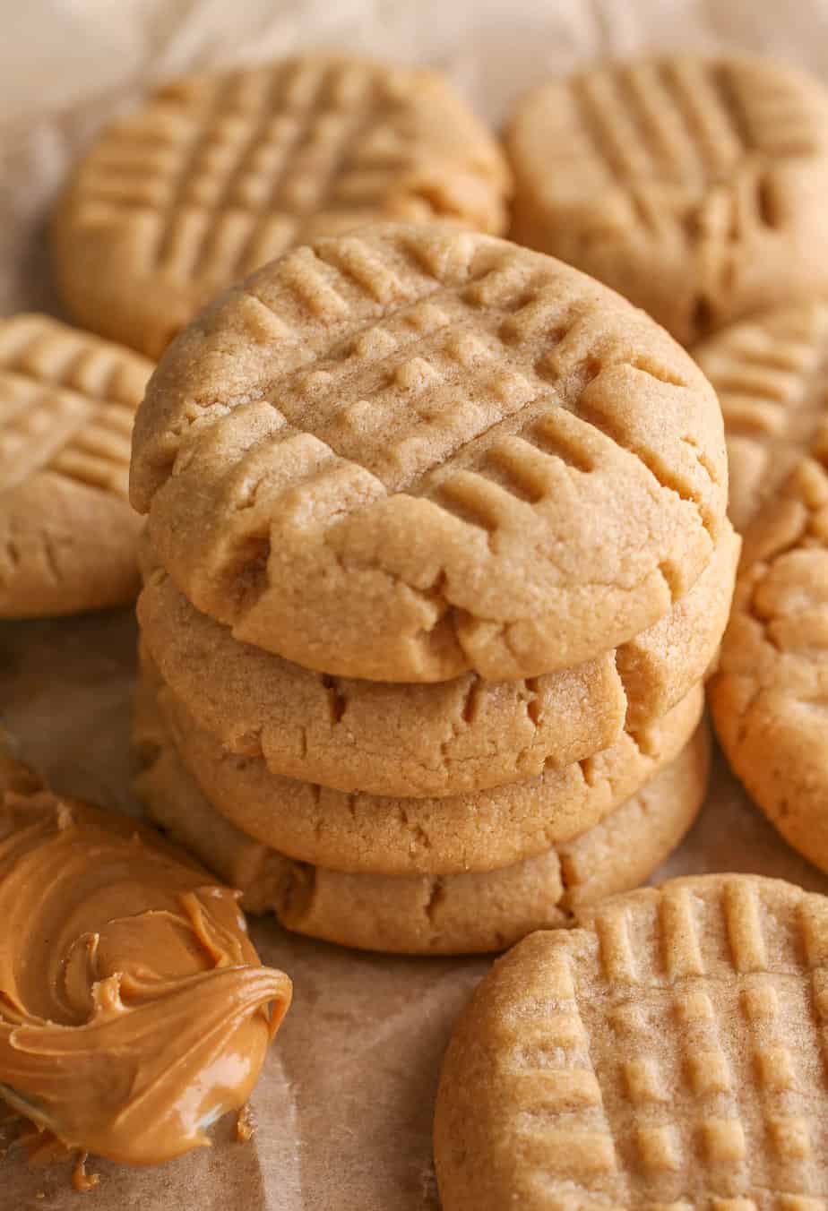 The best peanut butter cookies stacked on top of each other.